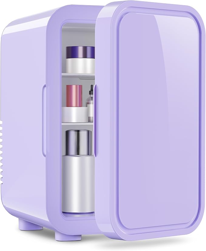 OSTBA Mini Fridge for Skincare, 6 Liter/8 Can 110V AC/DC Portable Thermoelectric Cooler Refrigerators for Bedroom, Skincare, Beverage, Office, Dorm Room and Car, Purple by OSTBA
