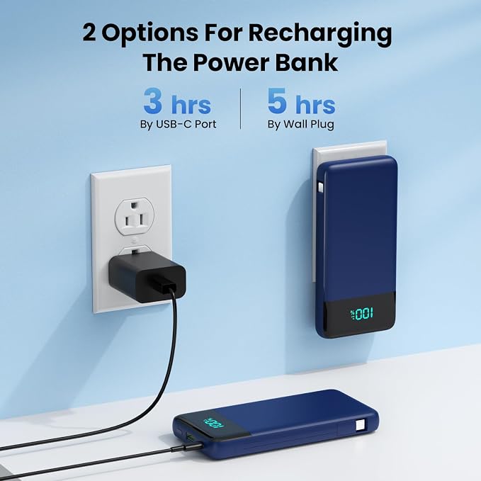 Portable Charger for iPhone with Built in Cables and Wall Plug,Upgraded 13800mAh Fast Charging USB C Power Bank,4 Outputs Travel Essential Battery Pack Compatible with iPhone 17/16/15/14,Samsung-Blue - Image 3