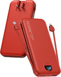 citicr Portable Charger Power Bank, 10000mAh PD20W USB C Fast Charging with Built-in Cables & Wall Plug, 5-in-1 Battery Pack with LED Display, Ultimate Travel Essential for iPhone, iPad, Samsung Red by CITICR