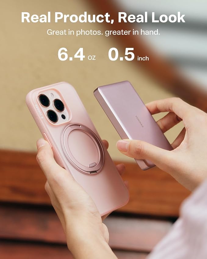 TORRAS MiniMag Power Bank,Ultra-Slim 10,000mAh Magnetic Wireless Portable Charger, 22.5W Fast Charging iPhone Air Magnetic Battery Pack Designed for iPhone 17 Pro Max/17 Pro/Air/16/15/14/13/12, Pink - Image 3