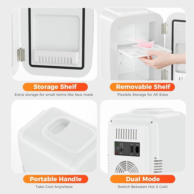Mini Fridge for Bedroom - 4 Liter/6 Can Mini Makeup Fridge, 110V AC/ 12V DC Portable Thermoelectric Cooler&Warmer for Skincare, Drink, Cosmetic, Medicine, Small fridge for Bedroom, Office, Dorm, Car - Image 4