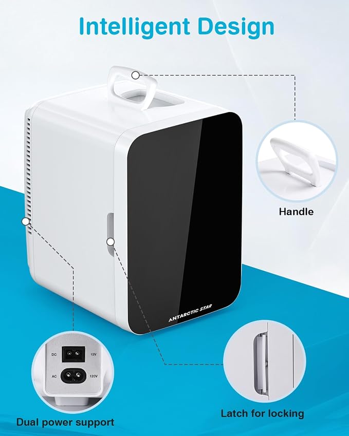 Antarctic Star Compact Mini Fridge, 10L Portable Small Refrigerator, 2.6 Gal Desktop Fridge with AC/DC Adapters, Small Cosmetics Cooler for Beverage, Food, Makeup, Bedroom, Office, Dorm, White - Image 4