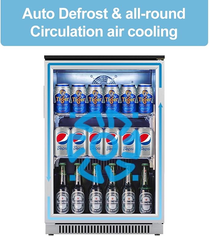 Weili 20" Under Counter Beverage Refrigerator with Reversible Glass Door | Built-in/Freestanding, 3.2 Cu.Ft, Stainless Steel, Adjustable Shelves, Beer Soda Drink Fridge, for Home Bar Office Kitchen - Image 7