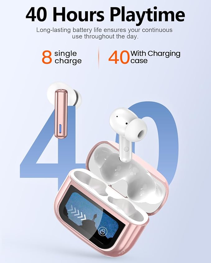 ZIUTY Wireless Earbuds, ANC ENC Noise Cancelling Ear Buds with Touch Screen | 40H Stereo Bass, Bluetooth Headphones with Transparency Mode, IPX7 Waterproof, Clear Calls, 5 EQ for iOS Andoid,Pink - Image 6