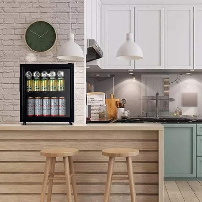 Mini Fridge Glass Door 60 Cans Beverage Cooler Refrigerator Mini Beer Fridge 1.6 cu.ft Organizer for Drinks Soda Wine Small Refrigerator with Blue LED for Home Office Dorm - Image 8