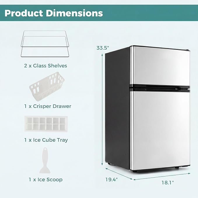 3.2 Cu.Ft Mini Fridge with Freezer, Quiet Small Refrigerator | Double Door, Adjustable Thermostat and Removable Glass Shelves, For Office, Bedroom, Dorm and Apartment - Image 7