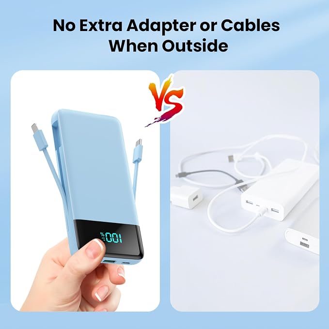 Portable Charger for iPhone with Built in Cables and Wall Plug,Upgraded 13800mAh Fast Charging USB C Power Bank,4 Outputs Travel Essential Battery Pack Compatible with iPhone 17/16/15/14,-Light Blue - Image 3
