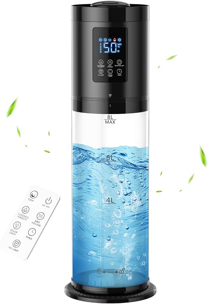 8L Humidifiers for Bedroom, 30dB Quiet, 500ft² Coverage, 60H Runtime, Top Fill, 3-in-1 Humidifier Large Room & Essential Oil Diffuser & Ambient Light, Sleep Mode, 16H Timer, Auto Shutoff Protection by NexvaDirect