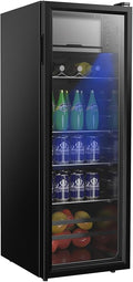Beverage Refrigerator with Freezer 180 Can Freestanding Cooler Black | Adjustable Shelving Glass Door for Beer Soda or Wine Perfect for Home Office or Bar, by KRIBBLING