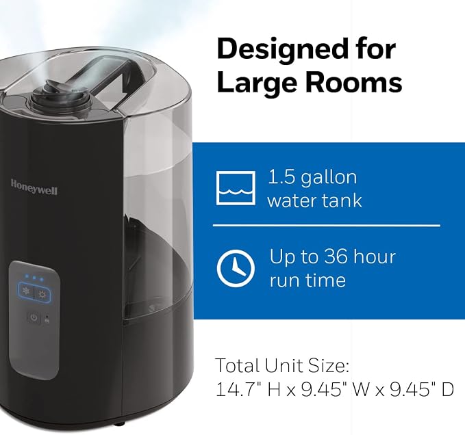 Honeywell Dual Comfort Cool + Warm Mist humidifier. Humidifier for Bedroom, Office, Living Room and Home. Provides Temporary Relief from Dry air discomforts - Black, HWC775B - Image 14