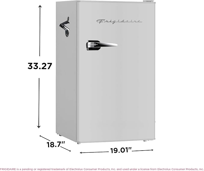 Frigidaire Retro Compact Fridge with Chiller, 3.2 cu ft Countertop Fridge with Built-In Bottle Opener, Compact Refrigerator for Office, Bedroom, Dorm Room or Cabin - 16.5"D x 19"W x 31"H (Moonbeam) - Image 5