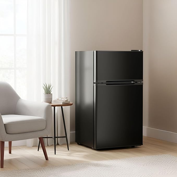 DOGHLY 3.2 Cu.Ft Mini Fridge with Freezer, Double Door Small Refrigerator | Compact Refrigerator with 3 Adjustable Thermostat, Removable Shelf, Low Noise, Small Fridge for Bedroom, Office, Dorm, Black - Image 8