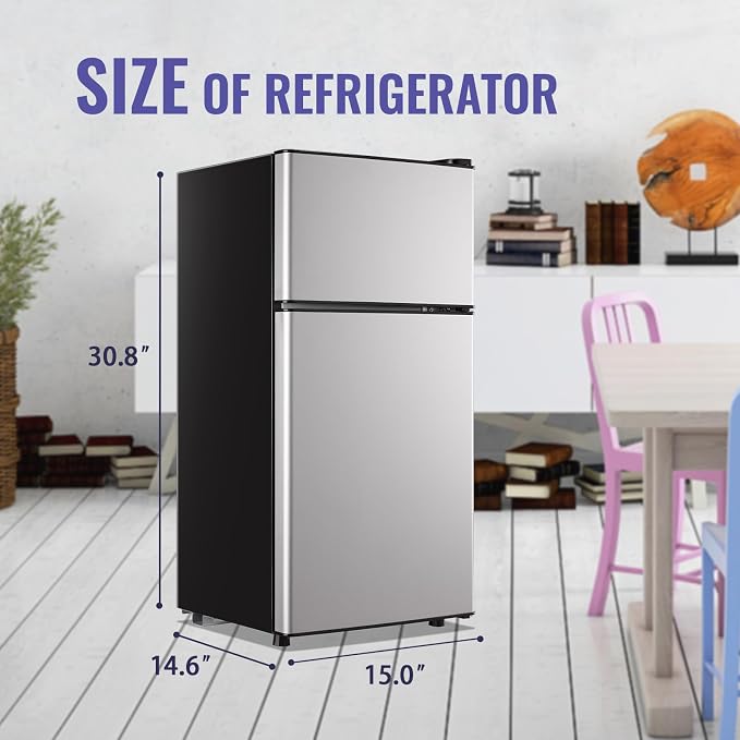 2.4 Cu.Ft Small Refrigerator with Freezer Dorm Mini Fridge Removable Plastic Shelves Ideal for Home, Office,Dormitory Silver - Image 5