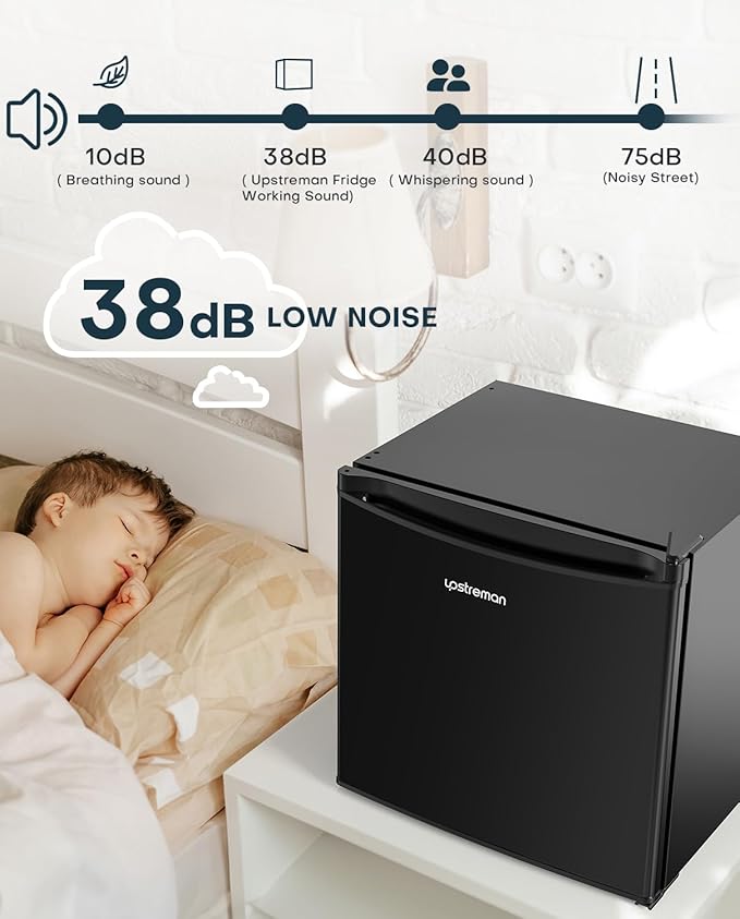 Upstreman 1.7 Cu.ft Mini Fridge with Freezer, Black-FR17 | Dorm Essentials, Adjustable Thermostat, Energy Saving, Low Noise, Compact Refrigerator for Dorm, Office, Bedroom - Image 4