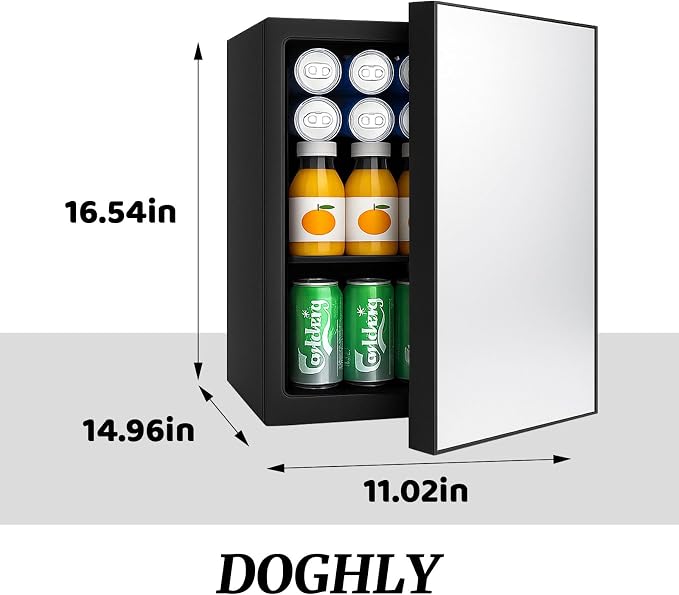 DOGHLY 24 Cans/0.9 Cu.Ft Beverage Refrigerator Mirrored Door Mini Fridge | Fast Cooling Mini Cooler with Removable Shelves for Soda, Beer, Wine, Low Noise Beverage Fridge for Home, Office,and Dorm - Image 3