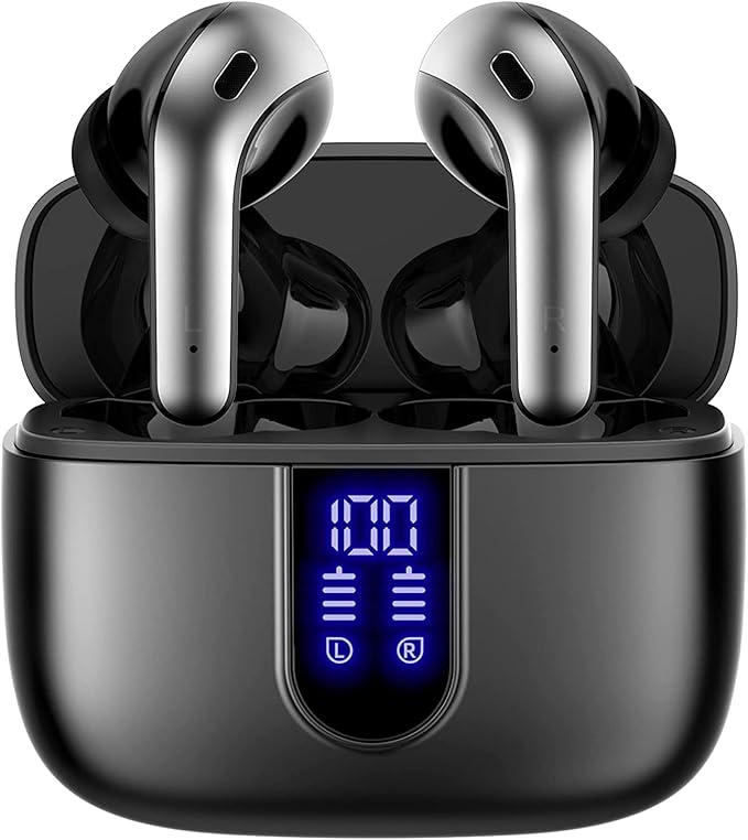 TAGRY Bluetooth Headphones True Wireless Earbuds 60H Playback LED Power Display Earphones with Wireless Charging Case IPX5 Waterproof in-Ear Ear buds with Mic for TV Smart Phone Laptop Computer Sports by TAGRY