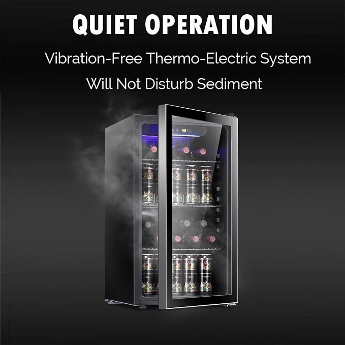 Antarctic Star Wine Cooler Cabinet Beverage Refrigerator 3.2cu.ft Black | 26 Bottle 130 Can capacity for wine, beer and soda, Clear Glass Door, Quiet, Digtal temp control, for home, office and bar - Image 2