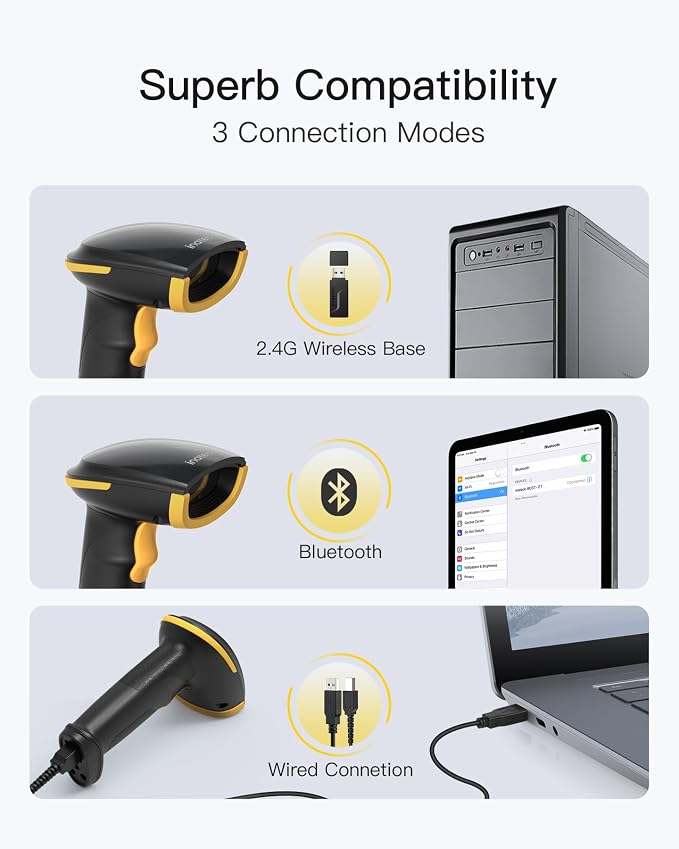 Inateck Bluetooth Barcode Scanner, 1D 2D QR Code Scanner Wireless - Image 5