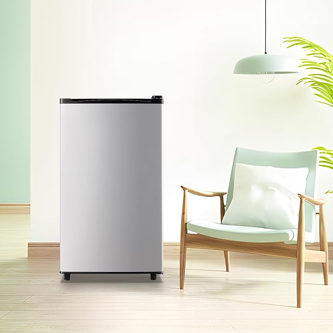 Refrigerator 3.2 Cu.Ft Single Door Fridge with freezer Refrigerator with 5 Adjustable Temperature LED Lights Removable Storage Shelves Apartment size Fridge for Bedroom Dorm Office Silver - Image 9
