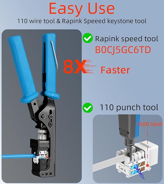 Rapink RJ45 Keystone Jack Cat6 10G Support, Cat6 Keystone Jacks UTP 100 Pack - Image 4