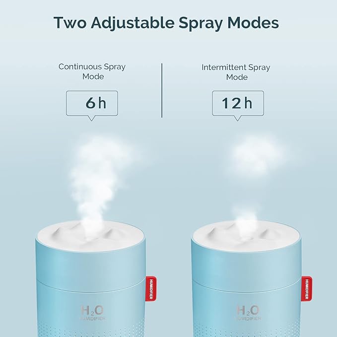 Portable Mini Cool Mist Humidifier, 500ml USB Personal Desktop Humidifier for Baby Bedroom Travel Office Home, Auto Shut-Off, 2 Mist Modes, Super Quiet, Blue - Image 4