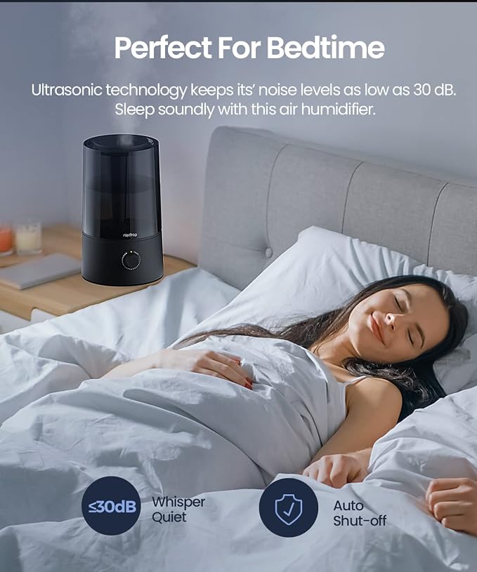 raydrop Humidifiers for Bedroom, Humidifiers for Home & Large Room, Cool Mist Humidfiers for Baby and Plant, Adjustable Mist Level, Auto Shut-Off, Black, 4.0L - Image 6