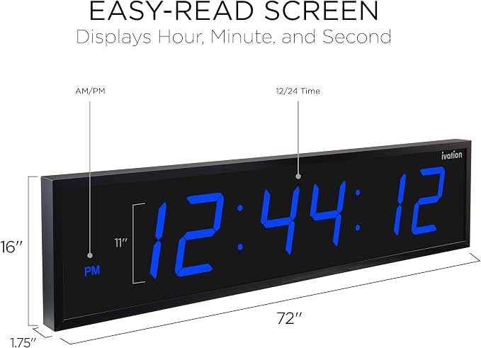 Ivation Huge Oversized 72" Large Digital LED Clock | Big Digital Clock - Image 2