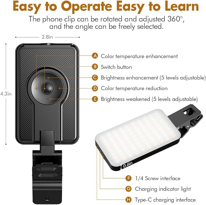 Selfie Light for iPhone, Portable Phone Clip on Light, Rechargeable LED Ring - Image 6