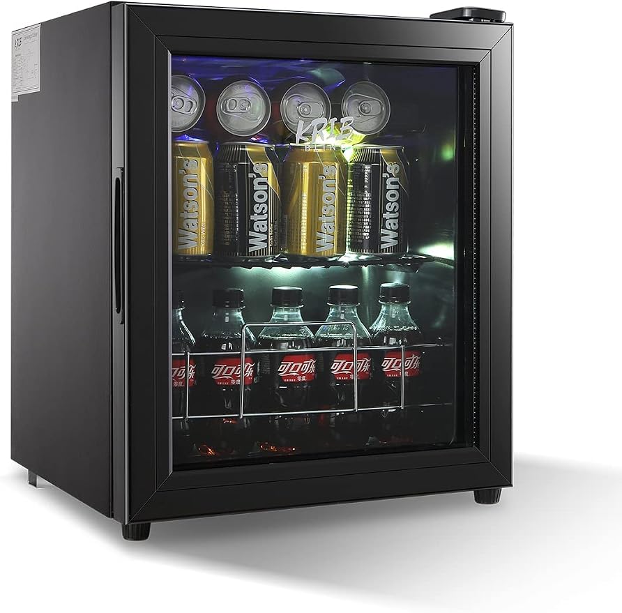 Beverage Refrigerator 75 Can Freestanding Beverage Cooler Black | Adjustable Shelving Glass Door ,for Beer Soda or Wine Perfect for Home Office or Bar by KRIBBLING