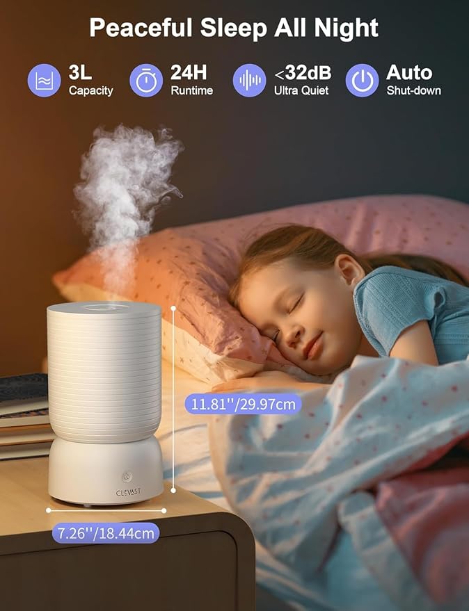 CLEVAST Smart Humidifiers for Bedroom, Top Fill 3L Cool Mist Quiet Ultrasonic Humidifier with Essential Oil Diffuser, Humidity Control, Wi-Fi Air Humidifier for Baby, Home, Compatible with Alexa - Image 2