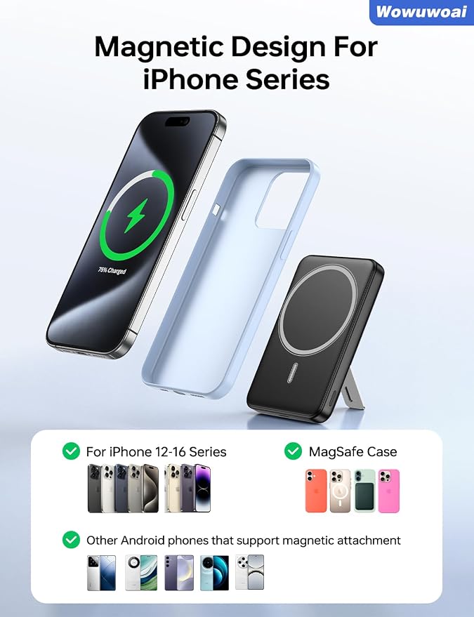 for Magsafe Portable Charger,10000mAh Wireless Magnetic Power Bank with USB C Charging and stand, Travel Essential for Magsafe Battery Pack Compatible with iPhone 17/air/16/15/14/13/12 Series - Image 7