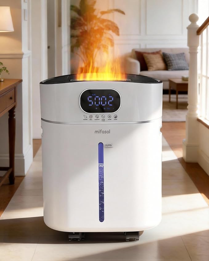 Humidifier Large Room Warm and Cool Mist, 3.2Gal/12L Humidifiers for Home 800 sq ft, Air Humidifiers for Bedroom with Diffuser & Flame Light, Whole House Humidifiers for Nursery Baby Plants, White by PureComfortPerfectHumidity