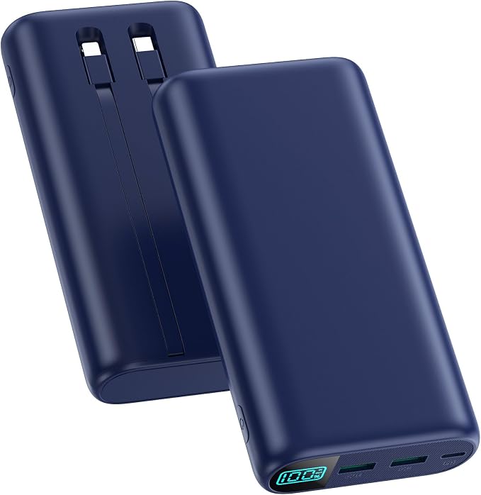Portable Charger 40,800mAh Power Bank with Built-in Cables,5 USB Output Battery Pack Backup,25W PD Fast Phone Charging Travel Essential Outdoor for iPhone 17/16/15 Pro,Android Galaxy Pixel Nexus-Blue by RGVOTA