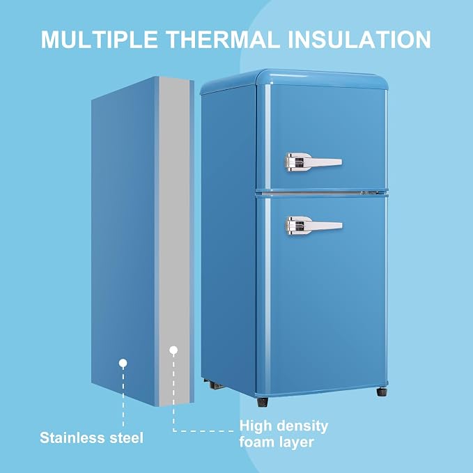 Fridge with Freezer, 3.2 Cu.Ft Retro Double Door Refrigerator with 7 Level Thermostat, Adjustable Removable Glass Shelves for Bedroom Office Apartment Dorm Bar (BLUE, 3.2 Cu.Ft.) - Image 5