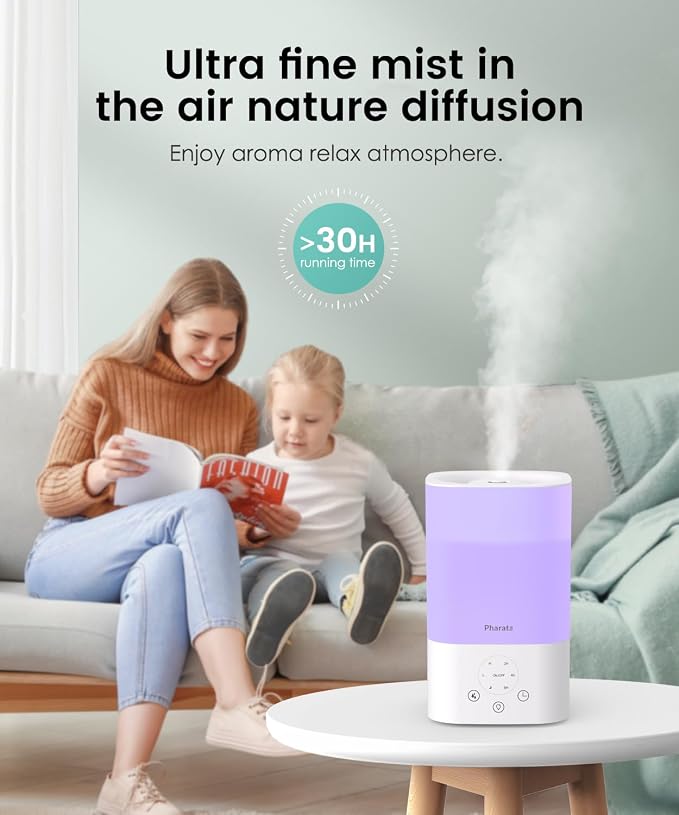 Humidifiers for Bedroom Home, 3.5L Top Fill Air Cool Mist Humidifiers for Baby Large Room Indoor Plants Nursery, Night Light, White - Image 4