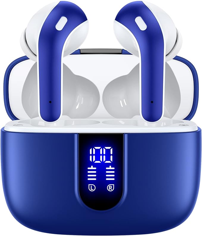 TAGRY Bluetooth Headphones True Wireless Earbuds 60H Playback LED Power Display Earphones with Wireless Charging Case IPX5 Waterproof in-Ear Ear buds with Mic for TV Smart Phone Laptop Computer Sports by TAGRY