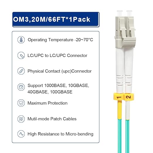FLYPROFiber- OM3 Fiber Patch Cable, 20M/66ft LC to LC Fiber Optic Cable Cord - Image 4