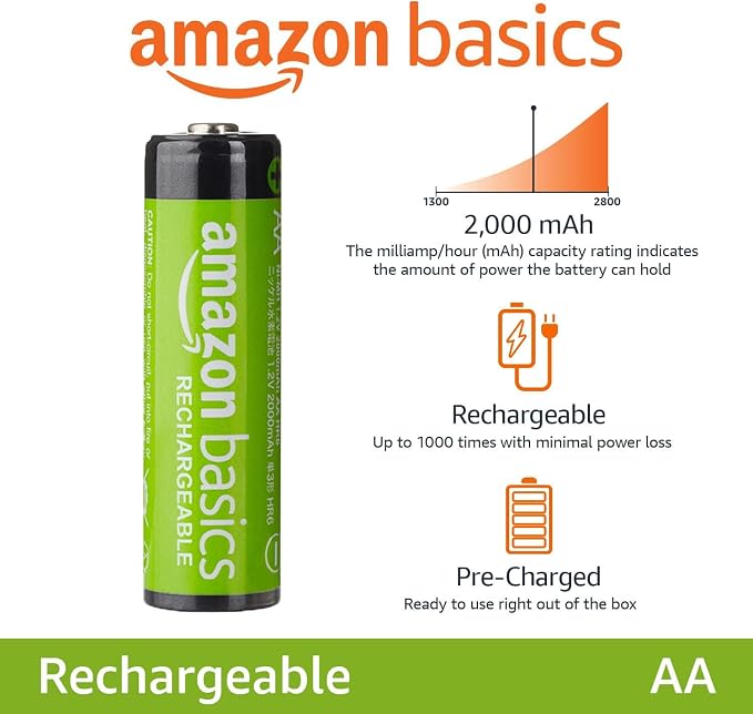 Amazon Basics 8-Pack Rechargeable AA NiMH Batteries, 2000 mAh, Low Self - Image 2