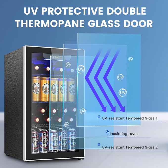 Electactic Mini Fridge 130 Can Beverage Refrigerator Cooler, 3.2 Cu.Ft Drink Fridge for Soda Wine Beer, Adjustable Temperature Control for Home Office, Black - Image 7