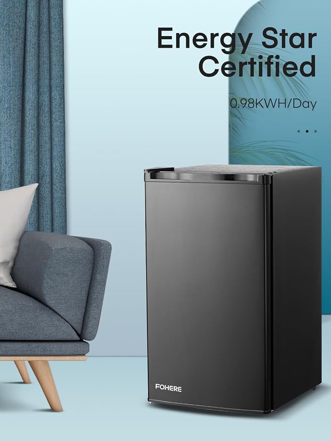 3.2 Cu. Ft Mini Fridge with Freezer, FOHERE Small Fridge with 7 Level Temperature Control, Removable Glass Shelves for Bedroom, Office, Dorm - Image 2