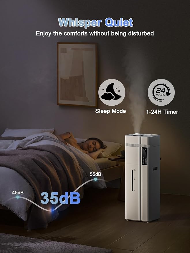 13L/3.4Gal Humidifiers for Bedroom, Ultrasonic Warm & Cool Mist Humidifier Large Room, Covers 800ft², 72H Runtime, 24H Timer, 3 Mist Modes Top Fill Quiet Humidifiers for Home, Office, White - Image 6