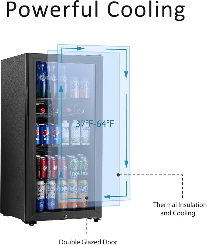Saeoola Beverage Refrigerator, 4.5 Cu.ft Mini Fridge with Double Glass Door, Cooler for Soda, Beer or Wine for Home, Office or Bar with Adjustable Removable Shelves (Black) - Image 3