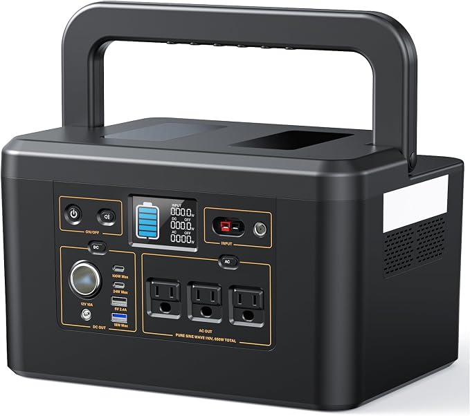 Portable Power Station 650W (1200W Peak), 576Wh Solar Generator, LiFePO4 Battery 3.5 Hour Fast Charging, Solar Generator for Home & Emergency Backup, Hurricane, CPAP (Solar Optional) by PortablePowerStationSolarGenerators