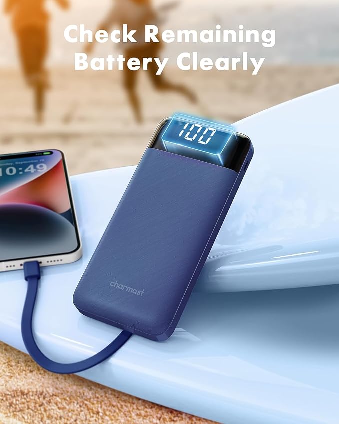charmast Portable Charger with Built in Cables, Power Bank with Cords Wires, Slim 10000mAh Travel Battery Pack 6 Outputs 3 Inputs 3A Fast Charging for Samsung Google Pixel LG Moto iPhone iPad - Image 7