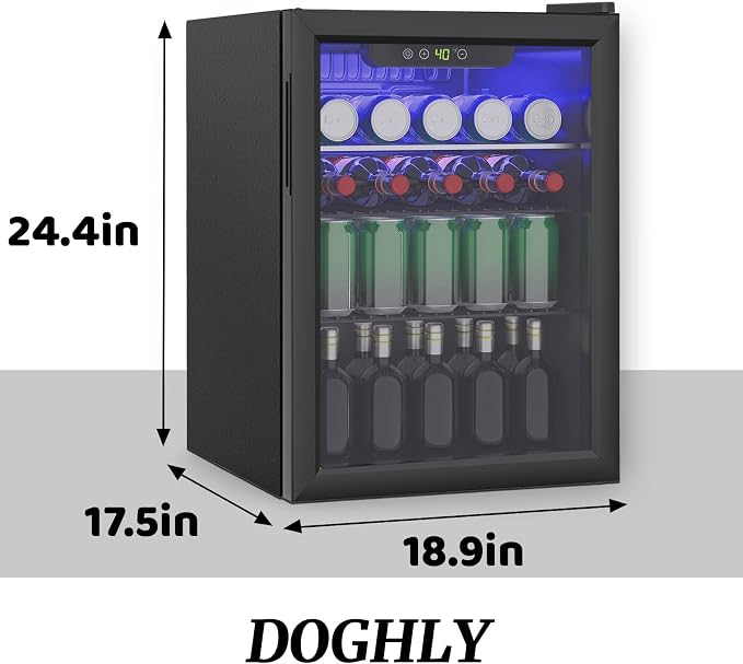 DOGHLY 2.6 Cu.ft Mini Fridge Glass Door, 95 Cans Beverage Refrigerator | Drink Fridge for Soda Beer Wine, Digital Temperature Control, Removable Shelf, Quiet Beverage Cooler for Office, Dorm, Bar - Image 3