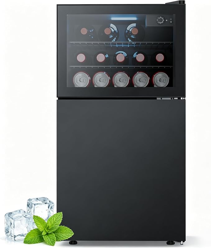 Electactic 2.6 Cu.Ft Mini Fridge with Freezer, 2 Door Compact Refrigerator, Freestanding Beverage Wine Cooler for Bedroom, Office, Home, Reversible Door, Adjustable Thermostat,Black by Electactic