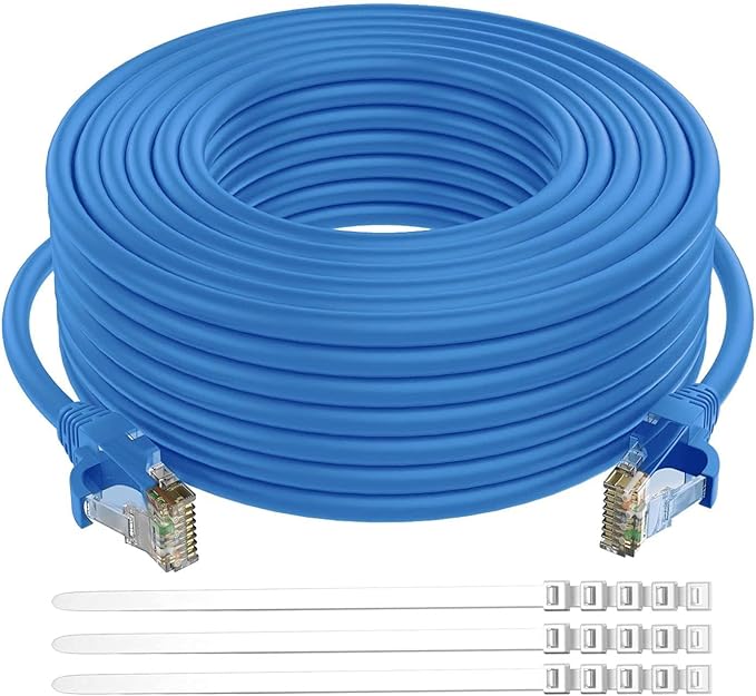 Adoreen Cat 6 Ethernet Cable 100 Ft-Blue, Outdoor & Indoor Snagless Long Round by Adoreen