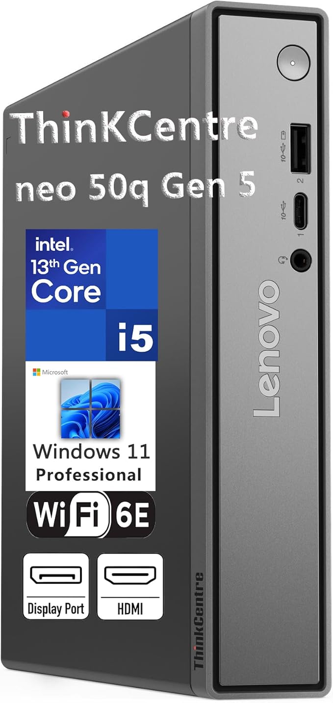 Lenovo ThinkCentre neo 50q Gen 5 Mini Desktop, Intel Core i5-13420H, 16GB | 512GB PCIE SSD, Wi-Fi 6E, BT 5.3, dual display, USB-C, Win 11 Pro, compact for office & remote work by LENOVO