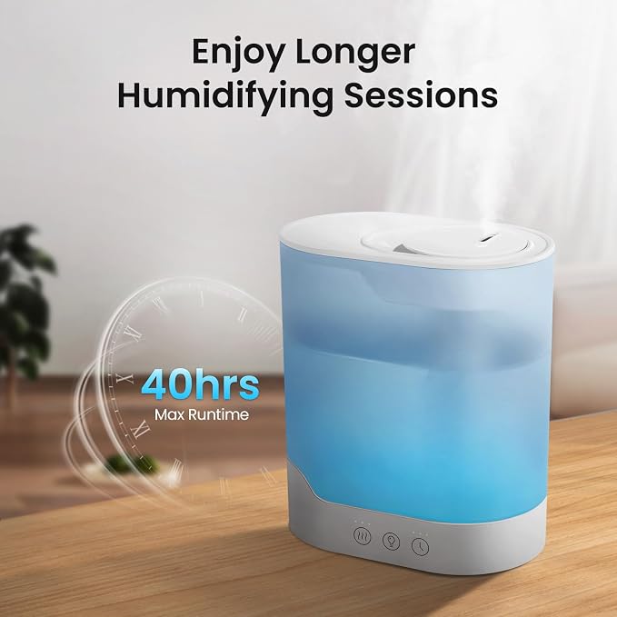 YOGIN Air Humidifier for Bedroom, 3L Top-Fill Cool Mist Humidifier & Essential Oil Diffuser, Ultra-Quiet <24dB, Smart Humidity Control, Up to 40H Runtime - Image 9