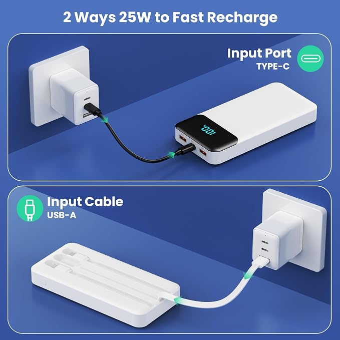 Portable Charger Power Bank 40800mAh with 3 Built-in Cables,25W Fast Phone Charging Portable Battery Pack,5 Outputs Travel Essentials Outdoor External Battery for iPhone 17/16,Galaxy Android etc-White - Image 6